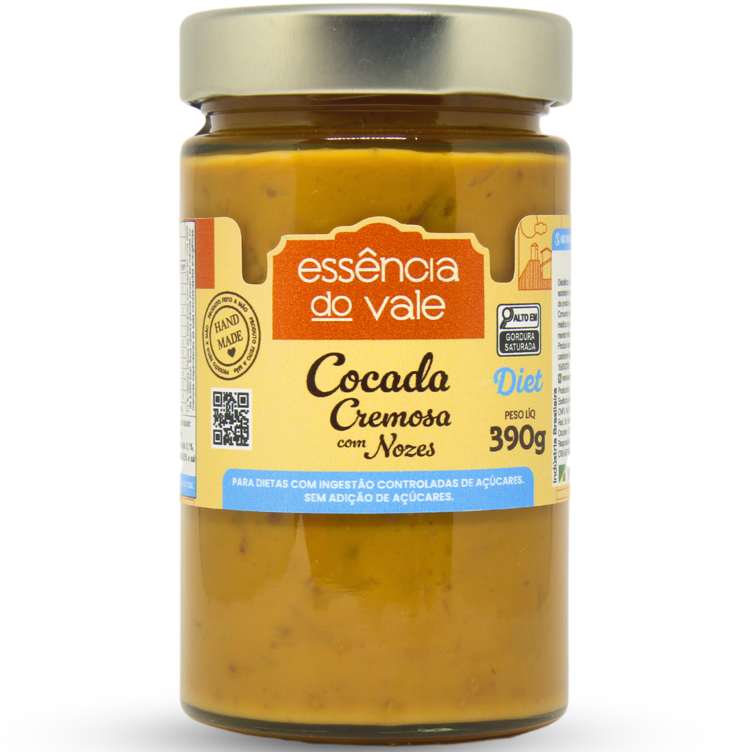 15562413380-cocada-cremosa-com-nozes-diet.png Cocada Cremosa com Nozes Diet Sem Adição de Açúcar Essência do Vale 390g - Imagem 1